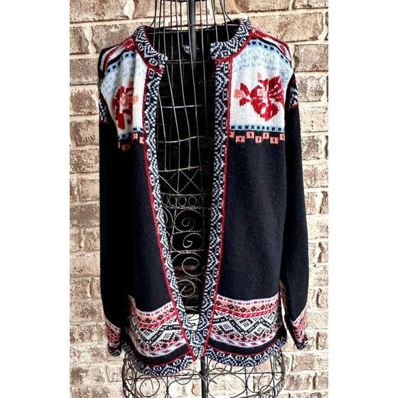 VTG Brunson of California Cardigan Medium Black Knit Tribal Aztec Orient… - Picture 6 of 12